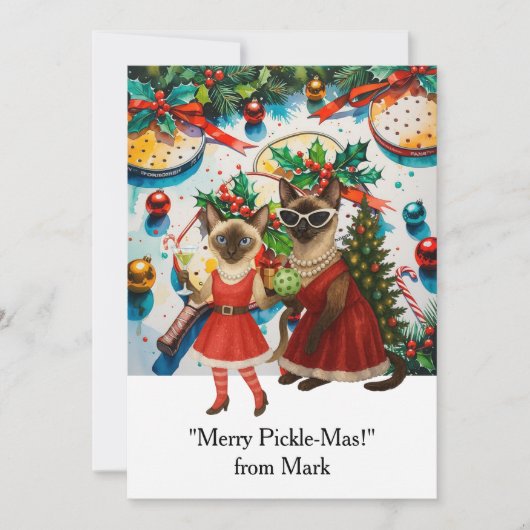 PICKLEBALL Kerst met de tekst "Merry Pickle-Mas!" Feestdagenkaart (Voorkant)