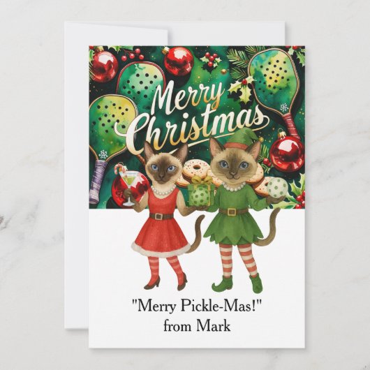 PICKLEBALL Kerst met de tekst "Merry Pickle-Mas!" Feestdagenkaart (Voorkant)