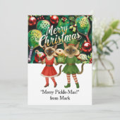 PICKLEBALL Kerst met de tekst "Merry Pickle-Mas!" Feestdagenkaart (Staand voorkant)