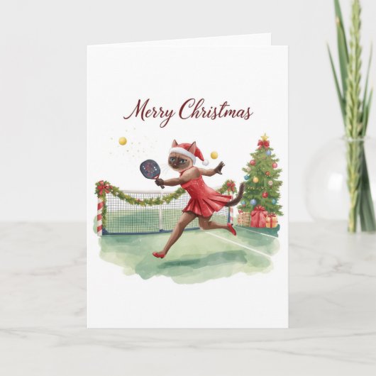 Pickleball Kerst met kat Kaart (Voorkant)