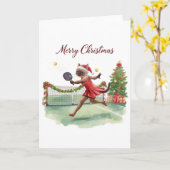 Pickleball Kerst met kat Kaart (Gele Bloem)