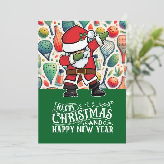 Pickleball Kerst met Kerstman Feestdagenkaart (Staand voorkant)