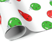 Pickleball Kerst Ornamenten Rood Groen op Wit Cadeaupapier (Rol Hoek)