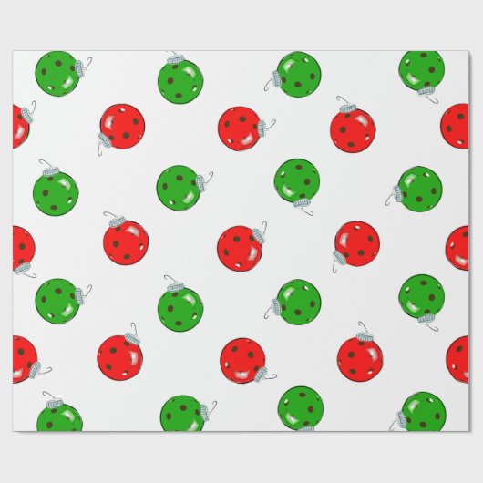 Pickleball Kerst Ornamenten Rood Groen op Wit Cadeaupapier (Vlak)
