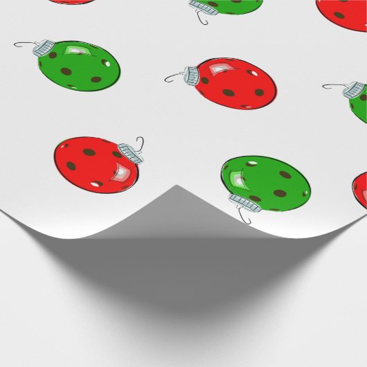 Pickleball Kerst Ornamenten Rood Groen op Wit Cadeaupapier (Hoek)