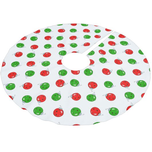 Pickleball Kerst Ornamenten Rood Groen op Wit Kerstboom Rok (Gekanteld)