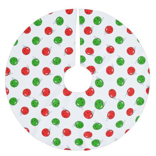 Pickleball Kerst Ornamenten Rood Groen op Wit Kerstboom Rok (Voorkant)
