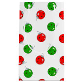 Pickleball Kerst Ornamenten Rood Groen op Wit Klein Cadeauzakje (Voorkant)