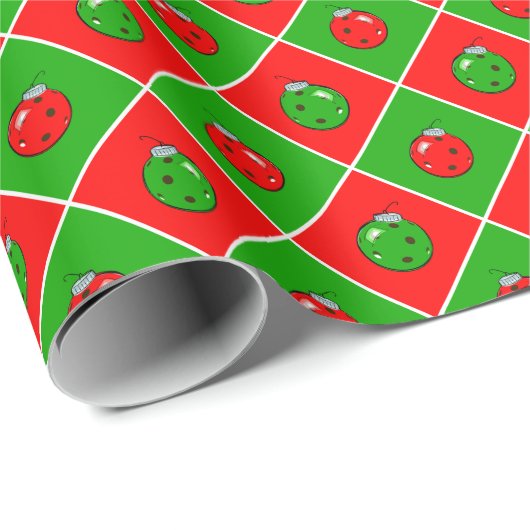 Pickleball Kerst Rood en Groen Ornament Controles Cadeaupapier (Rol Hoek)