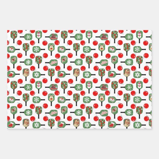 Pickleball Kerst Rood en Groen Ornament Plaid Inpakpapier Vel (Voorkant 3)