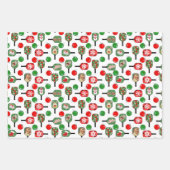 Pickleball Kerst Rood Groene Ornamenten Sneeuwball Inpakpapier Vel (Voorkant 3)