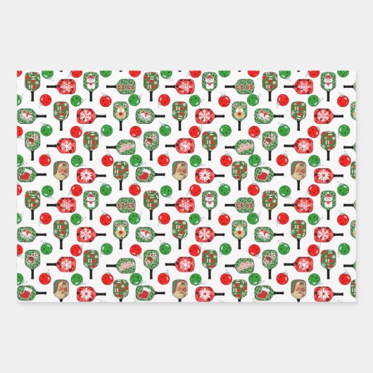 Pickleball Kerst Rood Groene Ornamenten Sneeuwball Inpakpapier Vel (Voorkant 3)