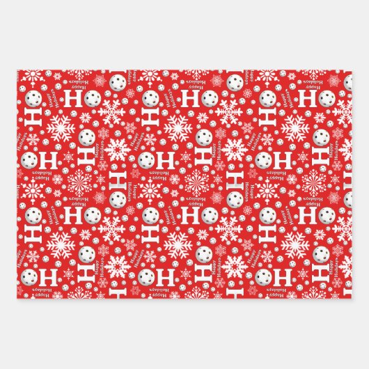 Pickleball Kerst Rood Groene Ornamenten Sneeuwball Inpakpapier Vel (Voorkant)