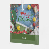 Pickleball Kerst thema  Glas Ornament (Voorkant links)