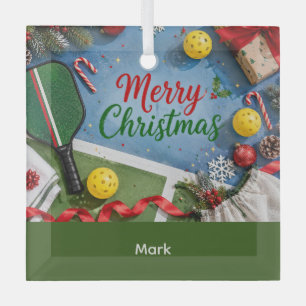 Pickleball Kerst thema  Glas Ornament