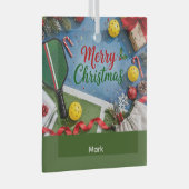 Pickleball Kerst thema  Glas Ornament (Voorkant Rechts)