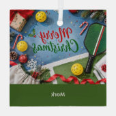 Pickleball Kerst thema  Glas Ornament (Achterkant)