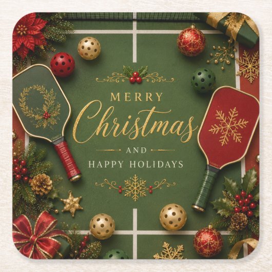 Pickleball Kerst thema Kartonnen Onderzetters (Voorkant)