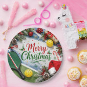 Pickleball Kerst thema Papieren Bordje (Feest)
