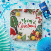 Pickleball Kerst thema Papieren Bordje (Feest)