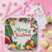 Pickleball Kerst thema Papieren Bordje (Feest)
