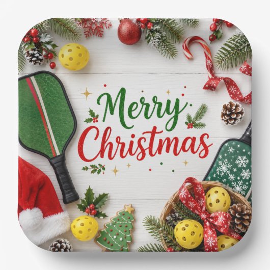 Pickleball Kerst thema Papieren Bordje (Voorkant)