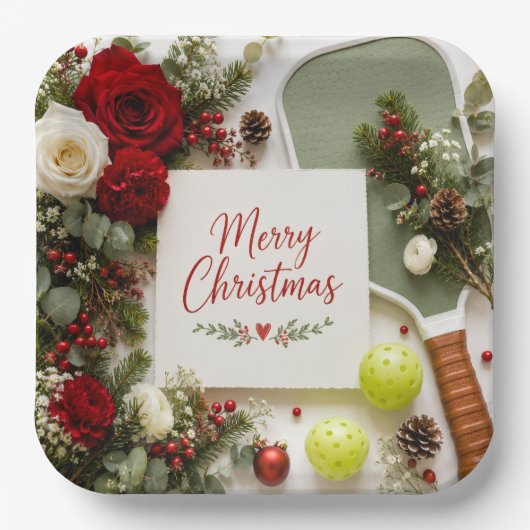 Pickleball Kerst thema Papieren Bordje (Voorkant)
