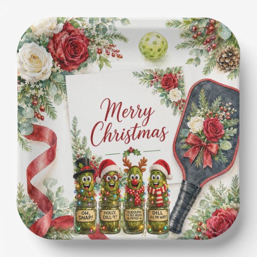 Pickleball Kerst thema Papieren Bordje (Voorkant)
