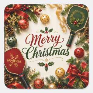 Pickleball Kerst thema Vierkante Sticker