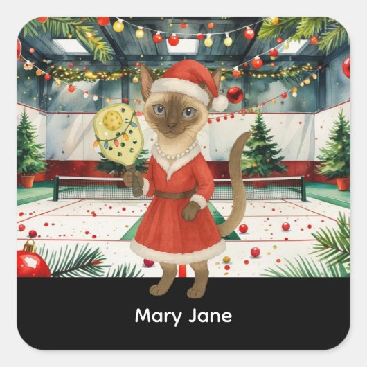 Pickleball Kerst thema voor kattenliefhebbers Vierkante Sticker (Voorkant)
