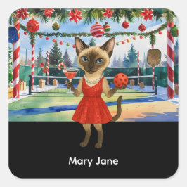 Pickleball Kerst thema voor kattenliefhebbers Vierkante Sticker
