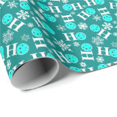Pickleball Kerstblauw White Ho Ho Snowflake Cadeaupapier (Rol Hoek)