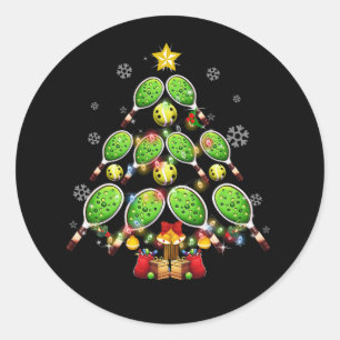Pickleball Kerstboom Dink Pickle Ball Speler Ronde Sticker