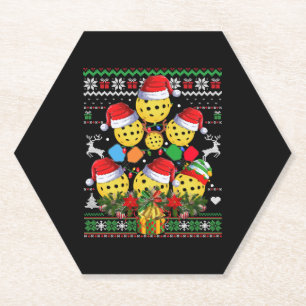 Pickleball-kerstboom Ugly Sweater Santa Paddl Kartonnen Onderzetters