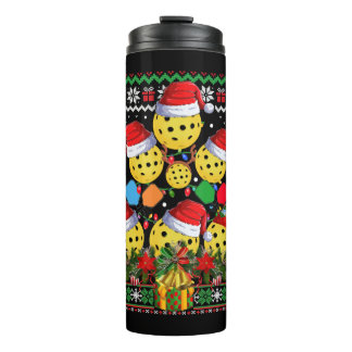 Pickleball-kerstboom Ugly Sweater Santa Paddl Thermosbeker