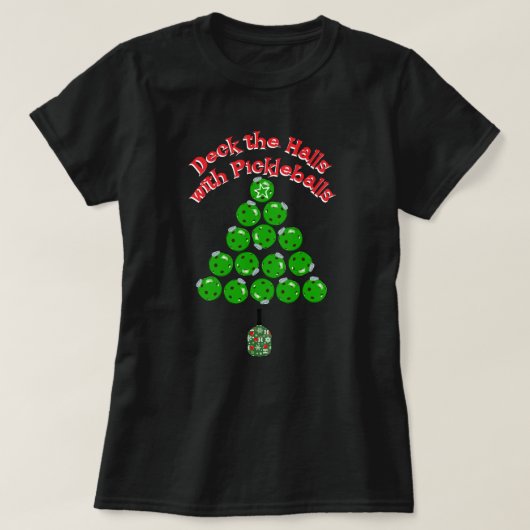 Pickleball Kerstboom Versier de Gangen Donker T-shirt (Design voorkant)