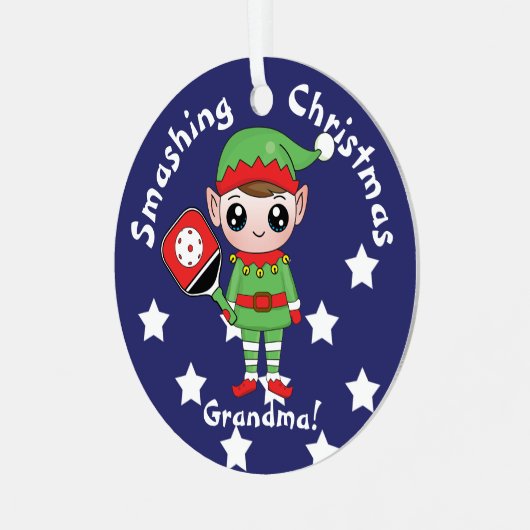 Pickleball-kerstelf, Metaal Ornament (Voorkant links)