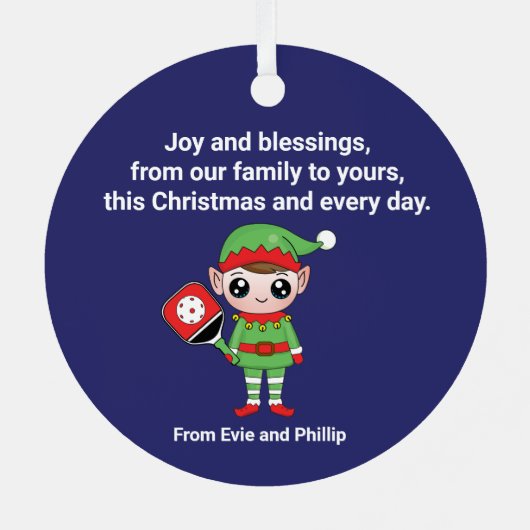 Pickleball-kerstelf, Metaal Ornament (Achterkant)