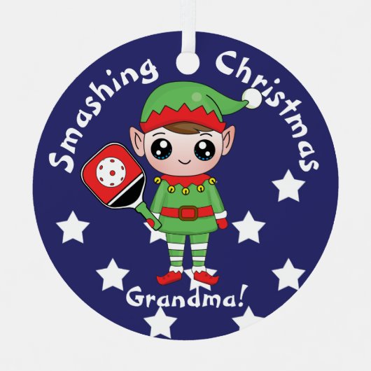 Pickleball-kerstelf, Metaal Ornament (Voorkant)