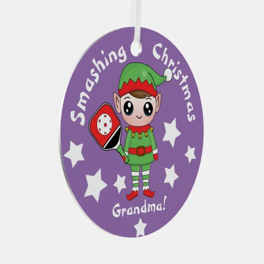 Pickleball-kerstelf, Metaal Ornament (Voorkant Rechts)