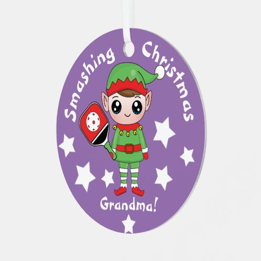 Pickleball-kerstelf, Metaal Ornament (Voorkant links)