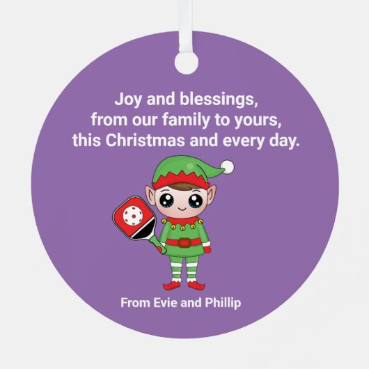 Pickleball-kerstelf, Metaal Ornament (Achterkant)