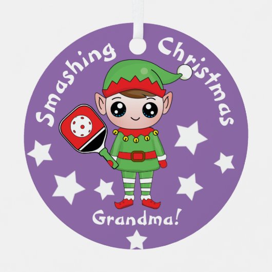 Pickleball-kerstelf, Metaal Ornament (Voorkant)
