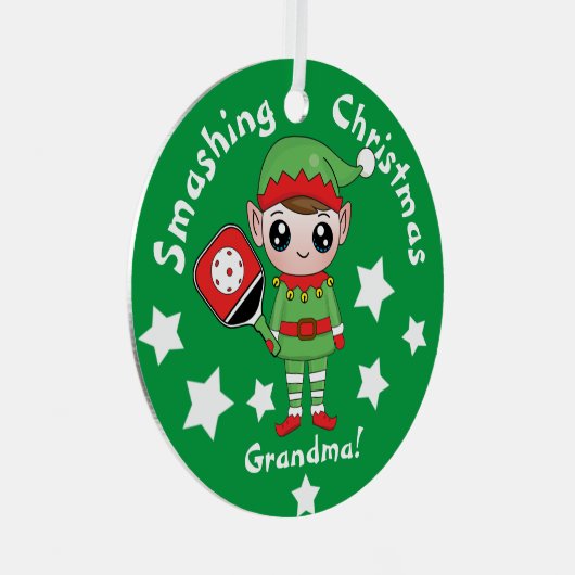 Pickleball-kerstelf, Metaal Ornament (Voorkant Rechts)