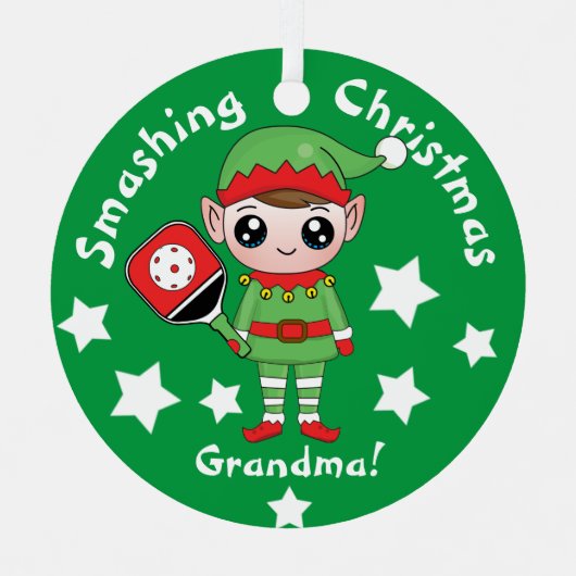 Pickleball-kerstelf, Metaal Ornament (Voorkant)