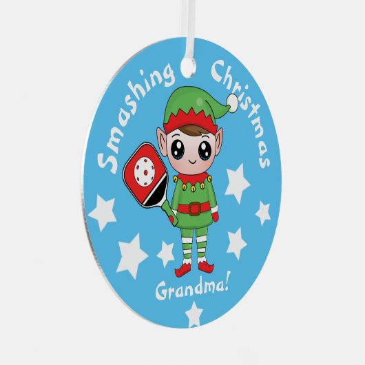 Pickleball-kerstelf, Metaal Ornament (Voorkant Rechts)