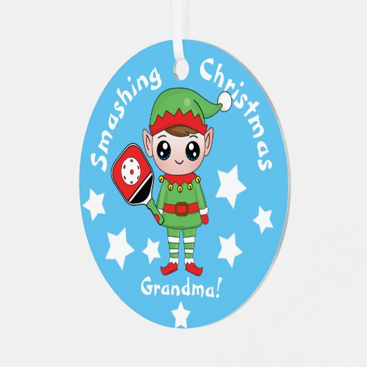 Pickleball-kerstelf, Metaal Ornament (Voorkant links)