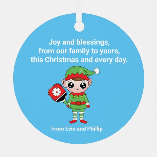 Pickleball-kerstelf, Metaal Ornament (Achterkant)