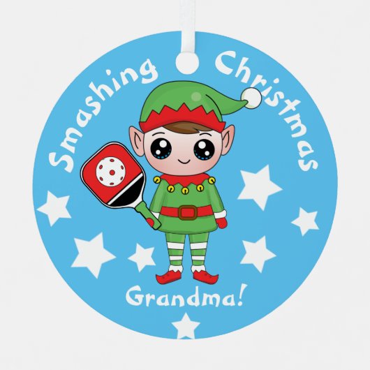 Pickleball-kerstelf, Metaal Ornament (Voorkant)