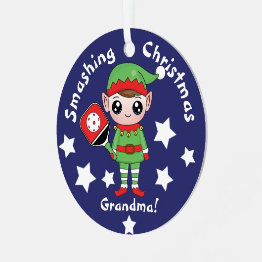 Pickleball-kerstelf, Metaal Ornament (Voorkant links)